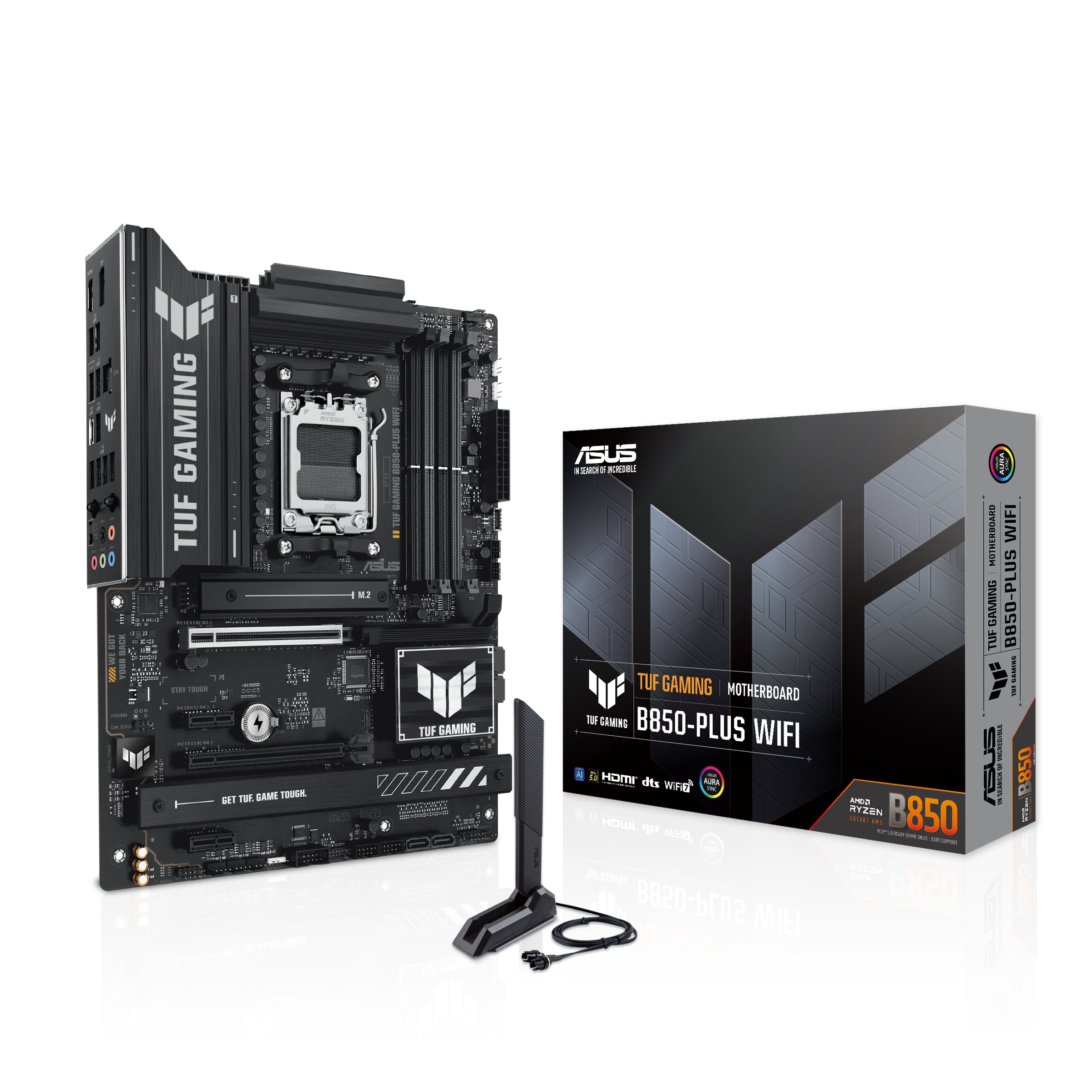 ASUS AMD TUF GAMING B850-PLUS WIFI (AM5) ATX Motherboard 4x DDR5 192GB, 1x PCIe 5.0 x16 slot, 3 xM.2 slots, 4x SATA, Wi-Fi 7,   Realtek 2.5Gb