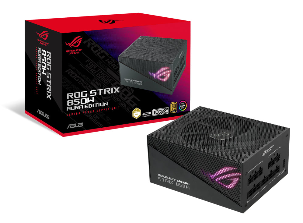 ASUS ROG-STRIX-AURA-850G-GAMING ROG STRIX 850W Gold Aura Edition, 80 Plus Gold, Fully Modular, Lambda A++ Certification,135mm Fan, Aura Sync, 10YW