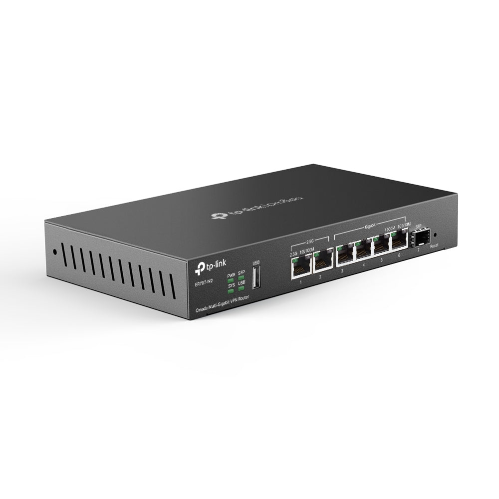TP-Link ER707-M2 Omada Multi-Gigabit VPN Router Omada, 2x 2.5Gbps RJ45, 5x Gigabit (1xSFP + 4x RJ45), Load Balance, 1x USB, High Security VPN