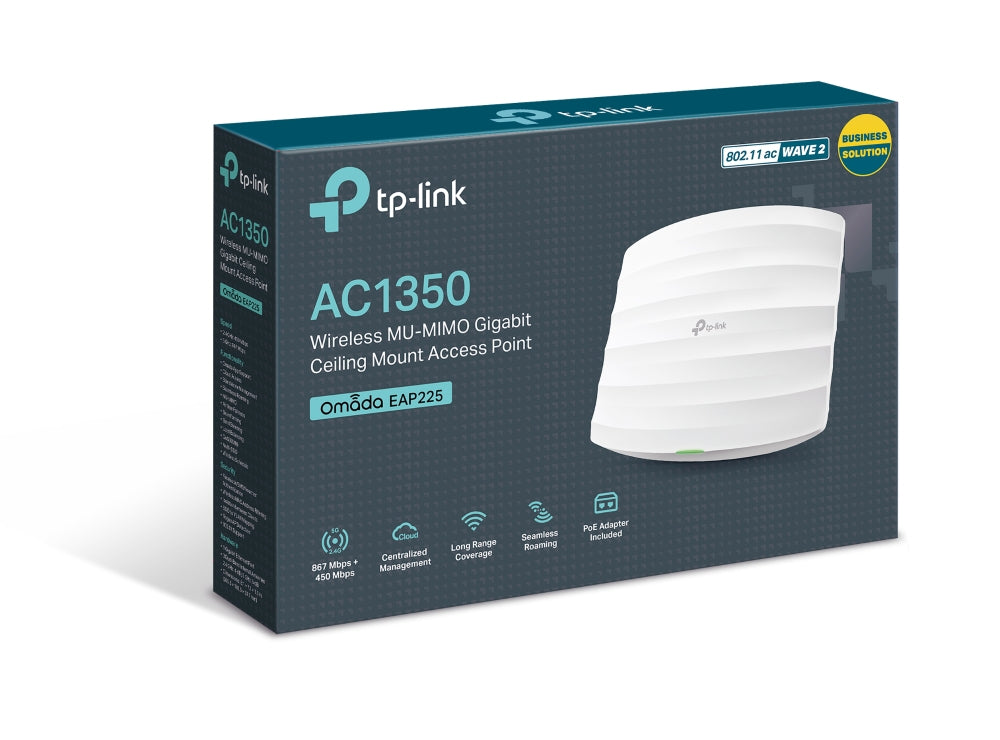 TP-Link EAP225 Omada AC1350 Wireless MU-MIMO Gigabit Ceiling Mount Access Point, Seamless Roaming, POE, Band Steering