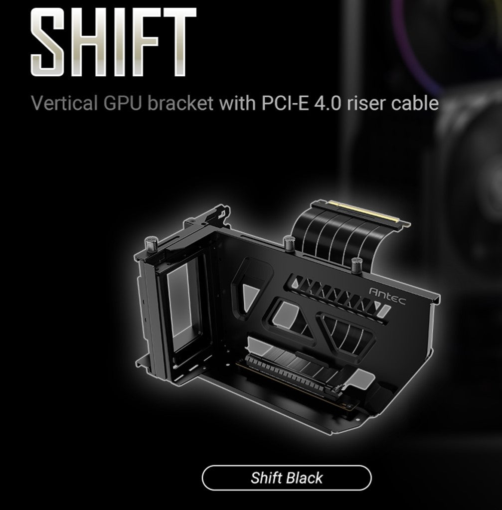 Gaming DesktopAntec Adjustable Vertical GPU Bracket and PCI-E 4.0 Riser Cable Kit (190mm) Black x16 Speed
