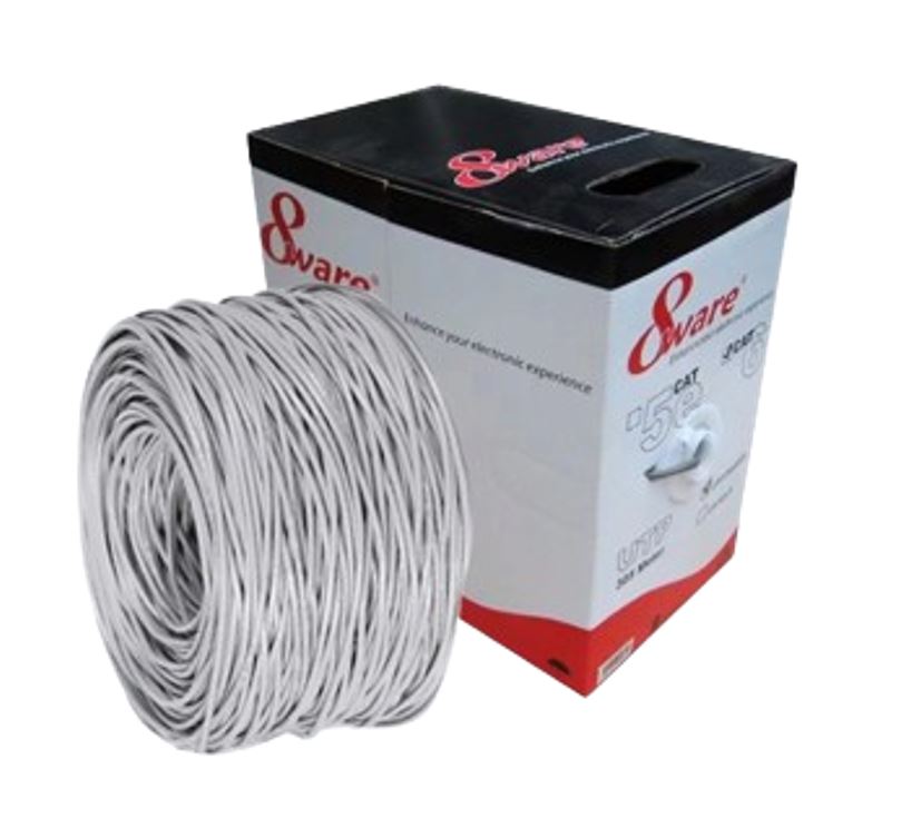 Gaming Desktop8Ware Cat5E Solid Copper Cable Roll on Box 100m with Dispenser 24AWG 4 Pairs Blue
