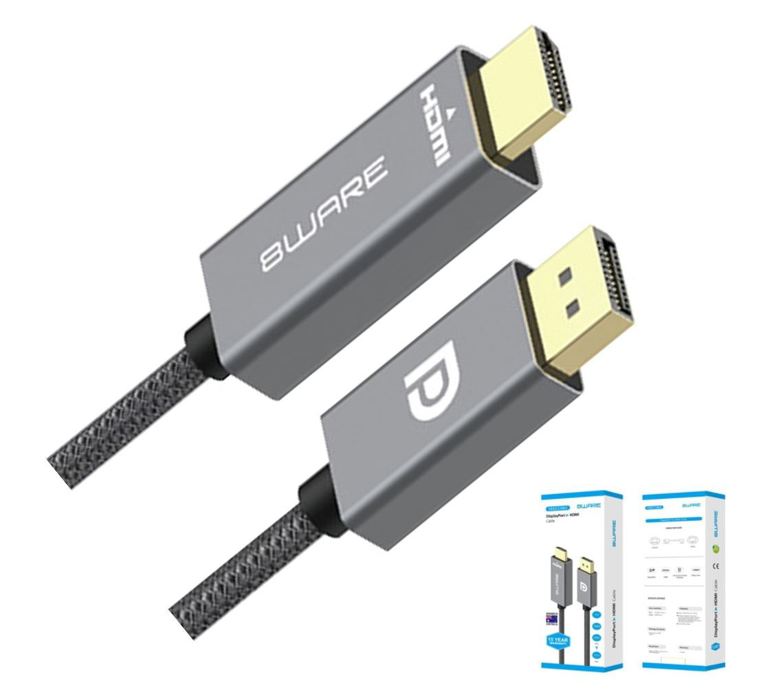 Gaming Desktop8ware 2m DisplayPort DP to HDMI Male to Male Adapter Converter Cable Retail Pack 1080P Nylon Braide for Video Card PC Notebook to Monitor Projector TV
