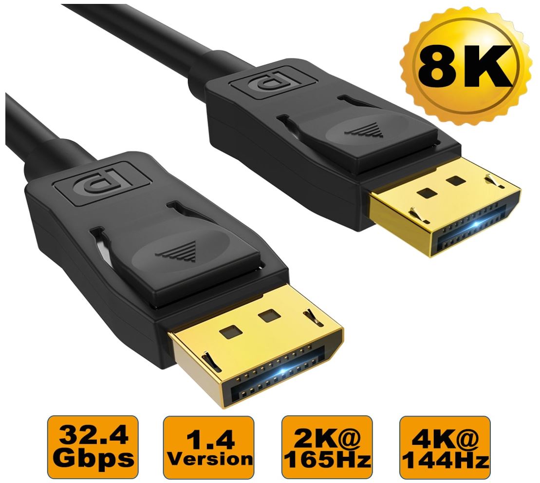 Gaming Desktop8Ware 3m Ultra 8K DisplayPort DP1.4 Cable - Male to Male Gold Plated 7680x4320 8K@60Hz 4K@144Hz 32.4Gbps UHD QHD FHD HDP HDCP HDTV HDR 28AWG