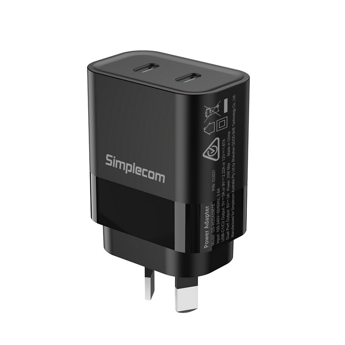 Gaming DesktopSimplecom CU221 Dual USB-C Fast Wall Charger PD 20W for Phone Tablet