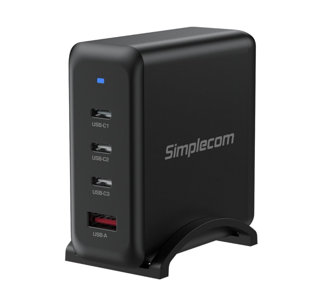 Gaming DesktopSimplecom CU400 4-Port PD 100W GaN Fast Charger 3xUSB-C + USB-A for Phone Tablet Laptop