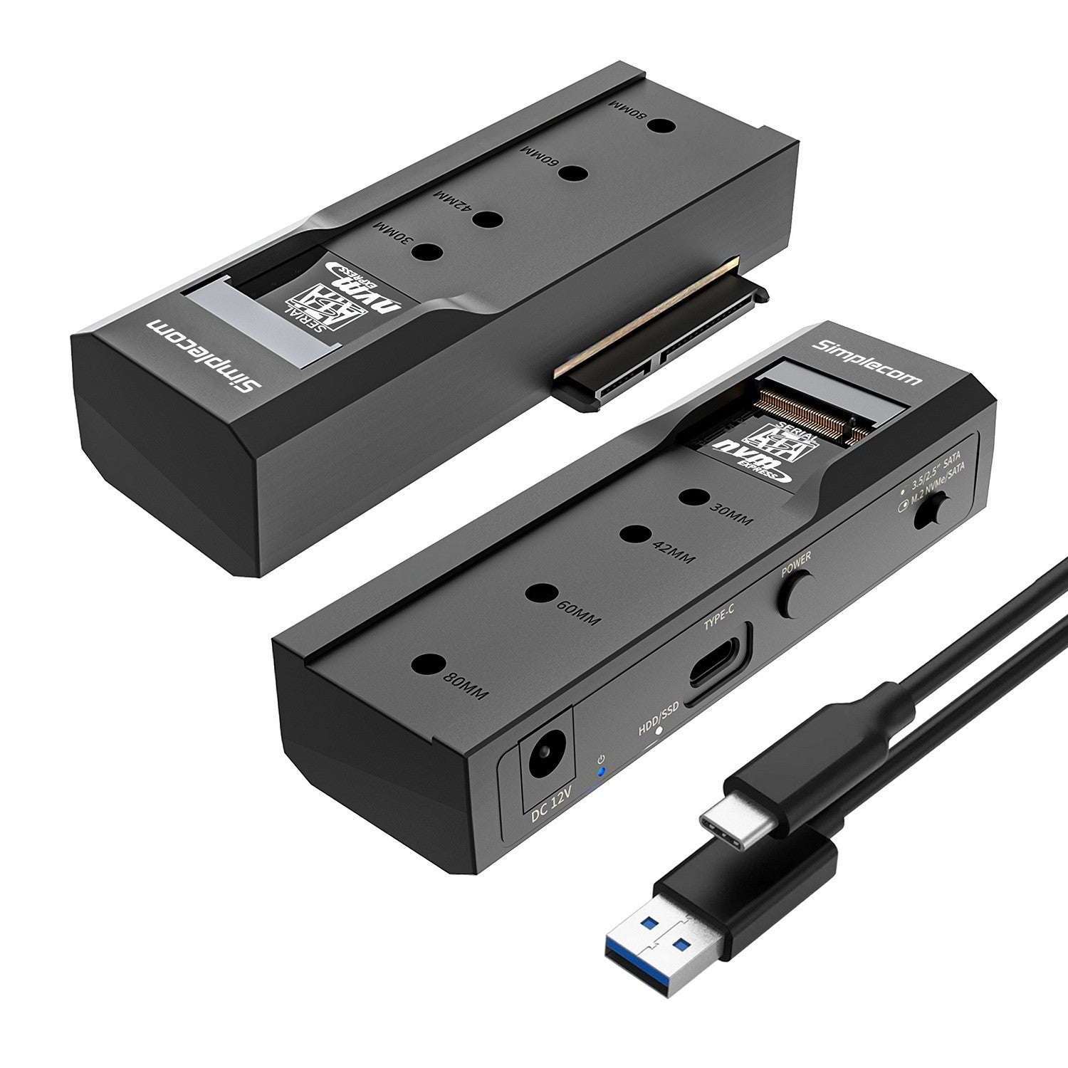 Gaming DesktopSimplecom SA536 USB to M.2 and SATA 2-IN-1 Adapter for 2.5'/3.5' HDD & NVMe/SATA M.2 SSD with Power Supply USB 3.2 Gen2 10Gbps