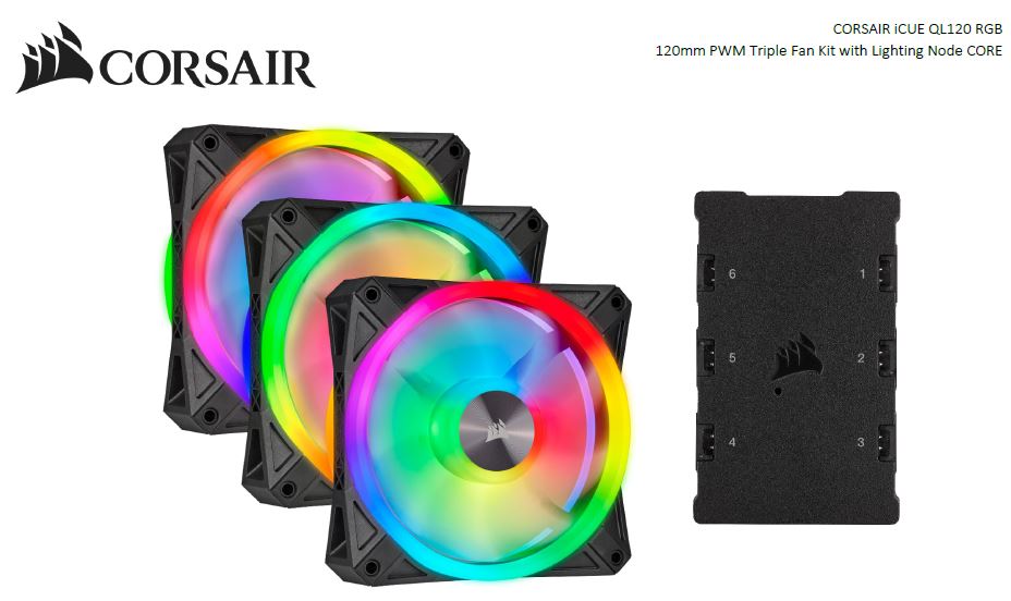 Gaming DesktopCorsair QL120 RGB Triple Fan Kit with Lighting Node Core