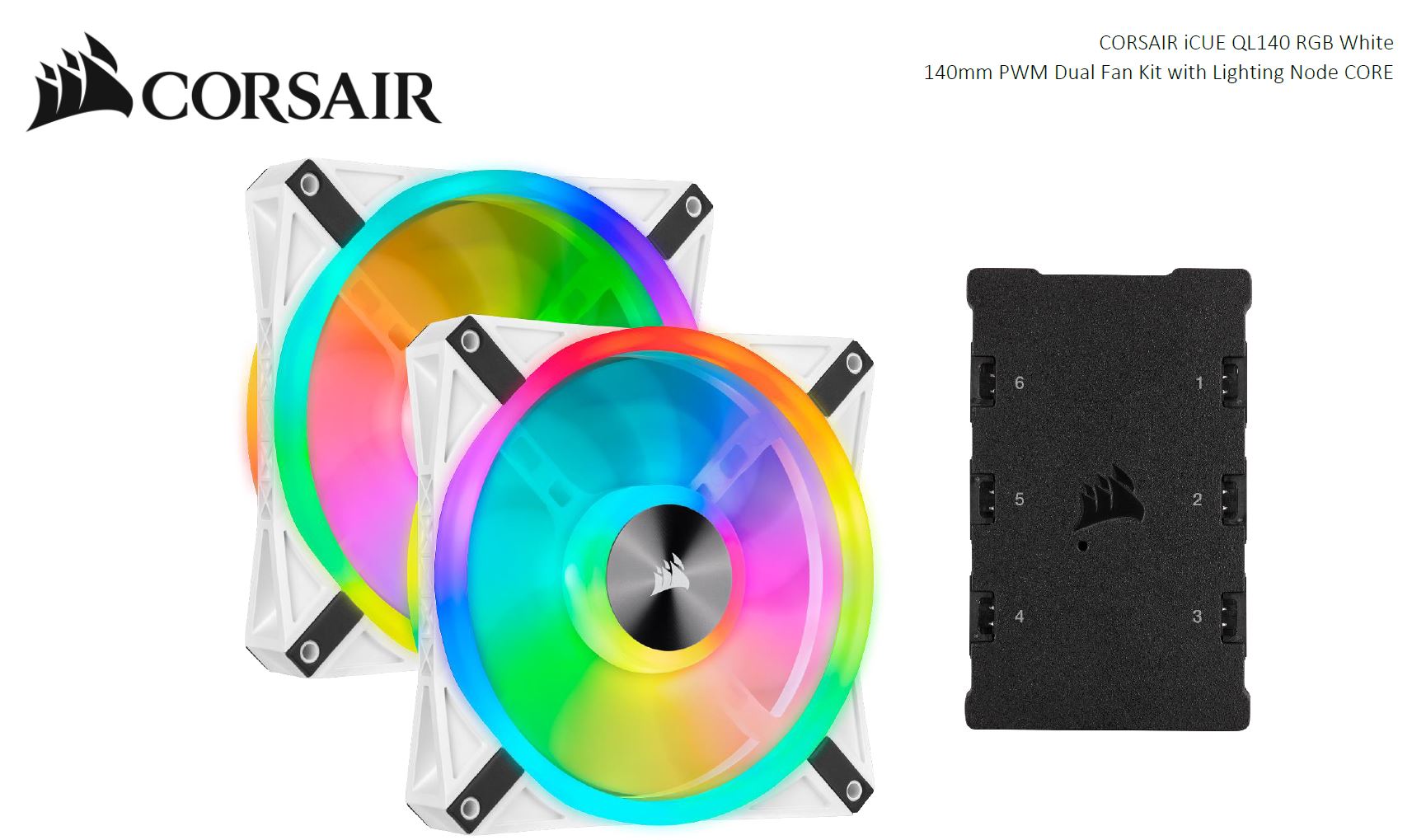 Gaming DesktopCorsair QL140 RGB White Dual Fan Kit with Lighting Node Core