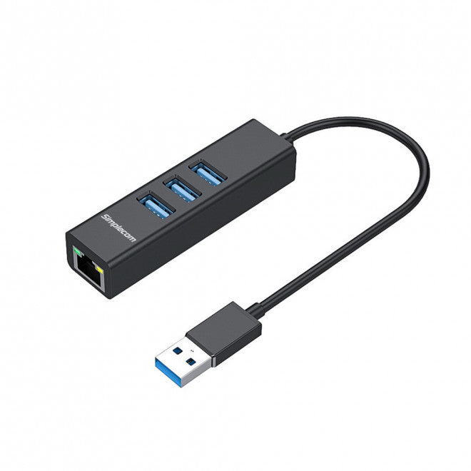 Gaming DesktopSimplecom CHN420 Black Aluminium 3 Port SuperSpeed USB HUB with Gigabit Ethernet Adapter
