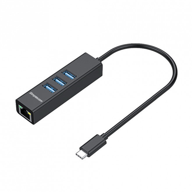 Gaming DesktopSimplecom CHN421 Black Aluminium USB-C to 3 Port USB HUB with Gigabit Ethernet Adapter