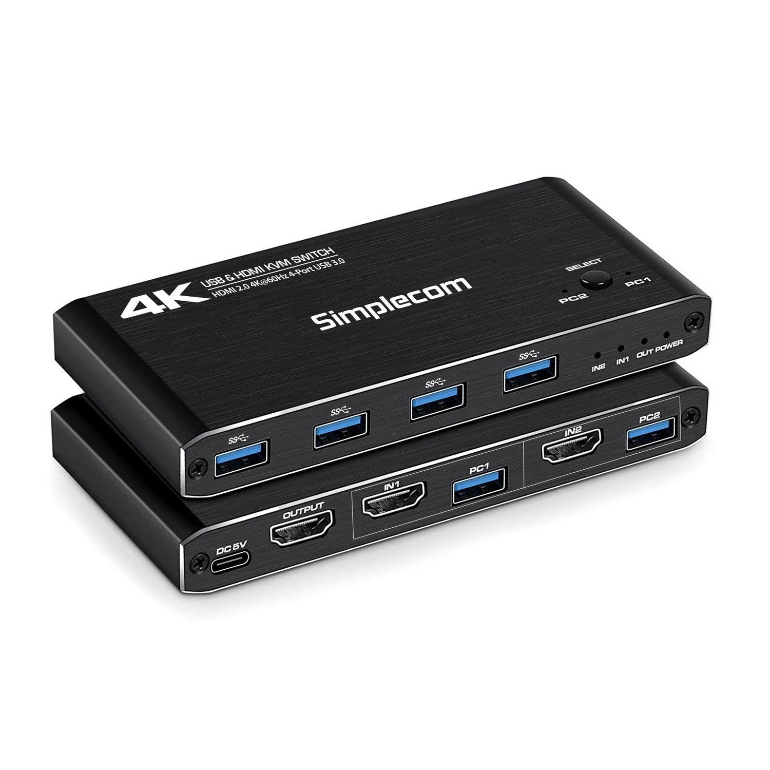 Gaming DesktopSimplecom KM420 2-Port HDMI KVM Switch HDMI 2.0 4K@60Hz 4-Port USB 3.0 Hub 5Gbps