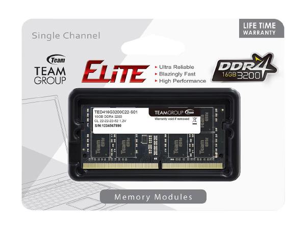 Gaming DesktopTeam Group Elite 16GB 3200MHz Non-ECC DDR4 SODIMM for Laptops/AIO/Mini/Tiny