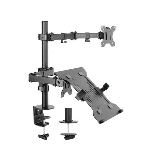 Gaming DesktopBrateck Economical Double Joint Articulating Steel Monitor Arm with Laptop Holder Fit Most 13'-32' Monitors