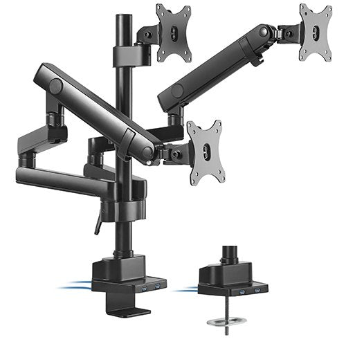Gaming DesktopBrateck Triple Monitor Aluminum Slim Pole Held Mechanical Spring Monitor Arm Fit Most 17'-27' Monitors Up to 7kg per screen VESA 75x75/100x100