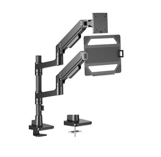 Gaming DesktopBrateck LDT81-C024P-ML-B NOTEWORTHY POLE-MOUNTED HEAVY-DUTY GAS SPRING DUAL MONITOR ARM WITH LAPTOP HOLDER Fit Most 17'-49' Monitor Black