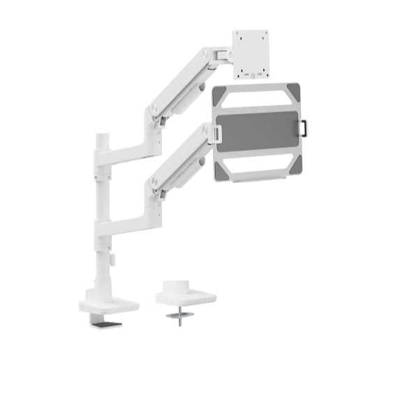 Gaming DesktopBrateck LDT81-C024P-ML-W NOTEWORTHY POLE-MOUNTED HEAVY-DUTY GAS SPRING DUAL MONITOR ARM WITH LAPTOP HOLDER Fit Most 17'-49' Monitor  White