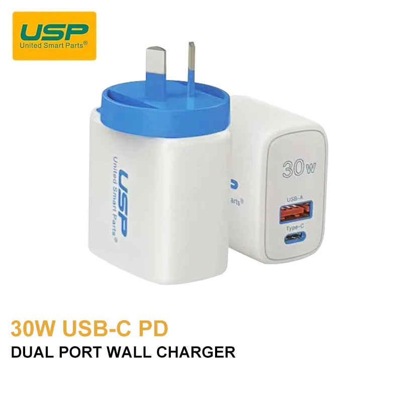 Gaming DesktopUSP 30W Dual Ports (USB-C PD + USB-A QC3.0) Fast Wall Charger - Safe Charge
