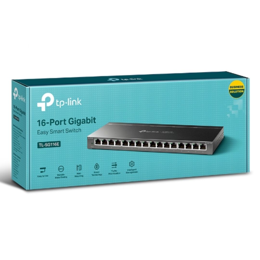 Gaming DesktopTP-Link TL-SG116E 16-Port Gigabit Unmanaged Pro Switch Desktop/Wall Mounting L2 Features 32xVLAN 32Gbps Capacity 23.81Mpps 8K MAC 4.1Mb Buffer Fanless