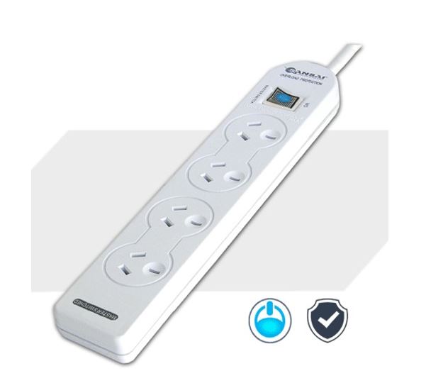 Gaming DesktopSansai 4 Way Basic Powerboard (131P) with Master Switch Overload Protecte Reset button Indicator Light 100CM Lead 240VAC 10A