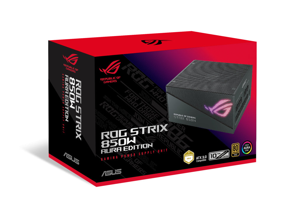 ASUS ROG-STRIX-AURA-850G-GAMING ROG STRIX 850W Gold Aura Edition, 80 Plus Gold, Fully Modular, Lambda A++ Certification,135mm Fan, Aura Sync, 10YW