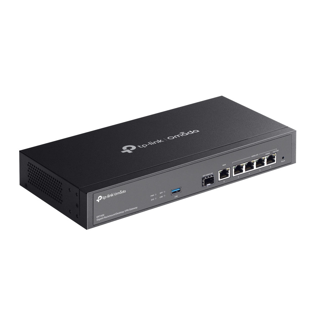 TP-Link ER7406 Omada Gigabit Rackmount/Desktop VPN Gateway, 1x Gigabit SFP WLAN/LAN, 5x Gigabit RJ45, 1x USB3.0, Load Balance, High Security VPN
